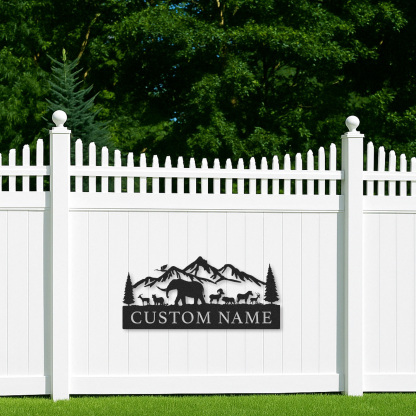 Custom Name Wildlife Sign, Mountain Forest Metal Art with Elephant and Deer, Great Gift for Outdoor Families