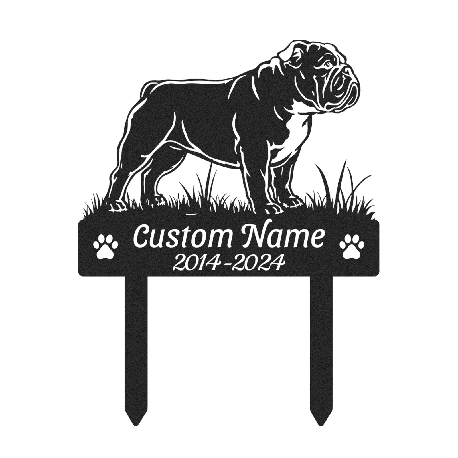 Custom Bulldog Dog Memorial Garden Stake, Personalized Outdoor Pet Grave Marker with Name and Dates, Tribute Sign for Dog Lovers