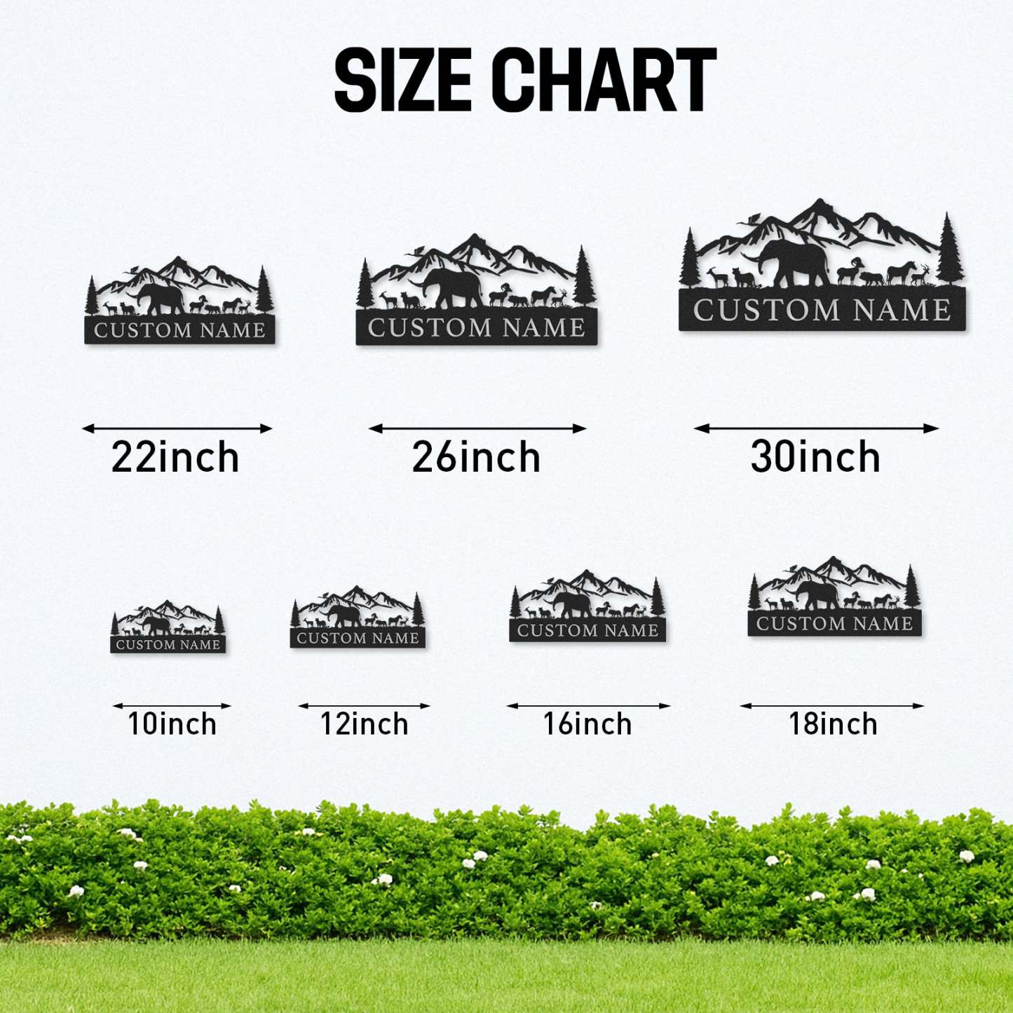 Custom Name Wildlife Sign, Mountain Forest Metal Art with Elephant and Deer, Great Gift for Outdoor Families