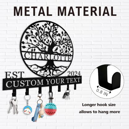 Personalized Key Holder Wall Mount, Custom Name Tree of Life Key Holder for Wall-MetalsignX