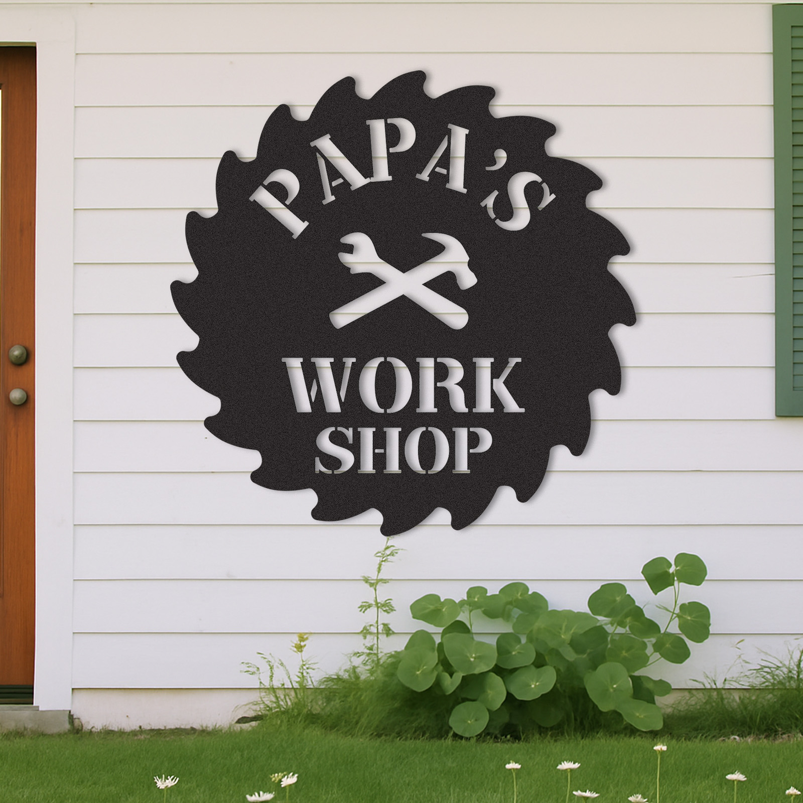 Papa's Workshop Saw Blade Metal Sign, Custom Garage Sign, Personalized Workshop Wall Art, Gift for Him