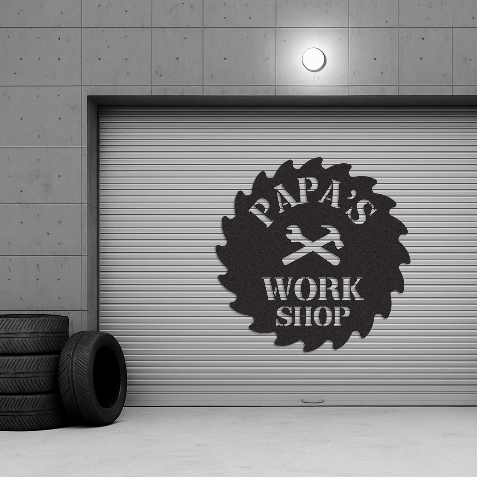 Papa's Workshop Saw Blade Metal Sign, Custom Garage Sign, Personalized Workshop Wall Art, Gift for Him