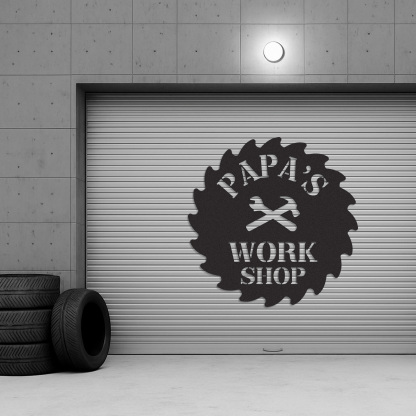 Papa's Workshop Saw Blade Metal Sign, Custom Garage Sign, Personalized Workshop Wall Art, Gift for Him