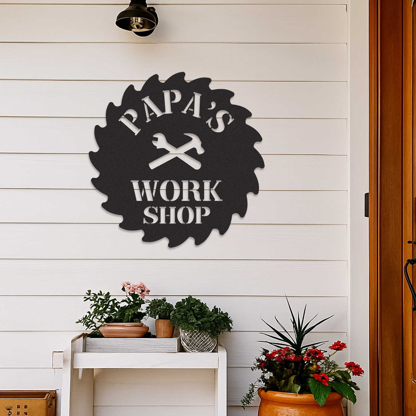 Papa's Workshop Saw Blade Metal Sign, Custom Garage Sign, Personalized Workshop Wall Art, Gift for Him