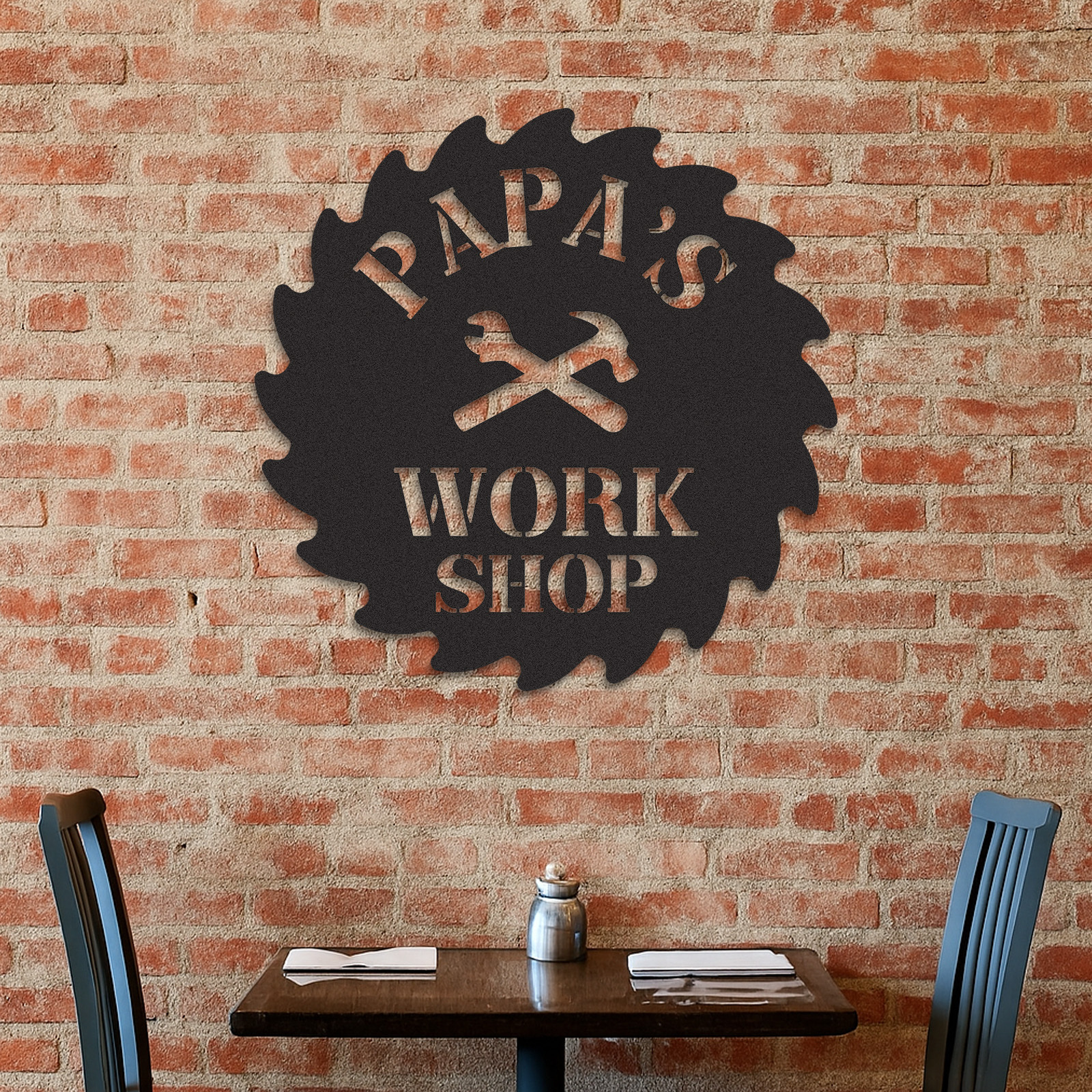 Papa's Workshop Saw Blade Metal Sign, Custom Garage Sign, Personalized Workshop Wall Art, Gift for Him