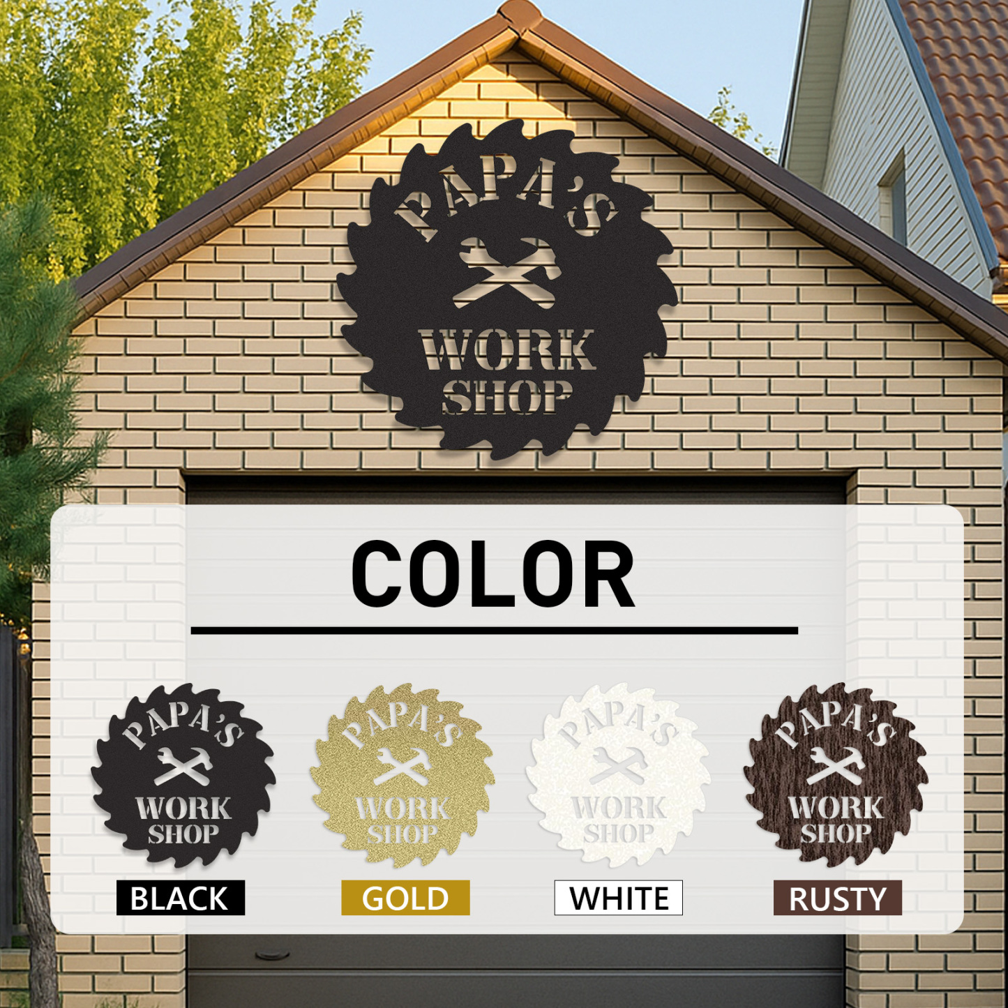 Papa's Workshop Saw Blade Metal Sign, Custom Garage Sign, Personalized Workshop Wall Art, Gift for Him