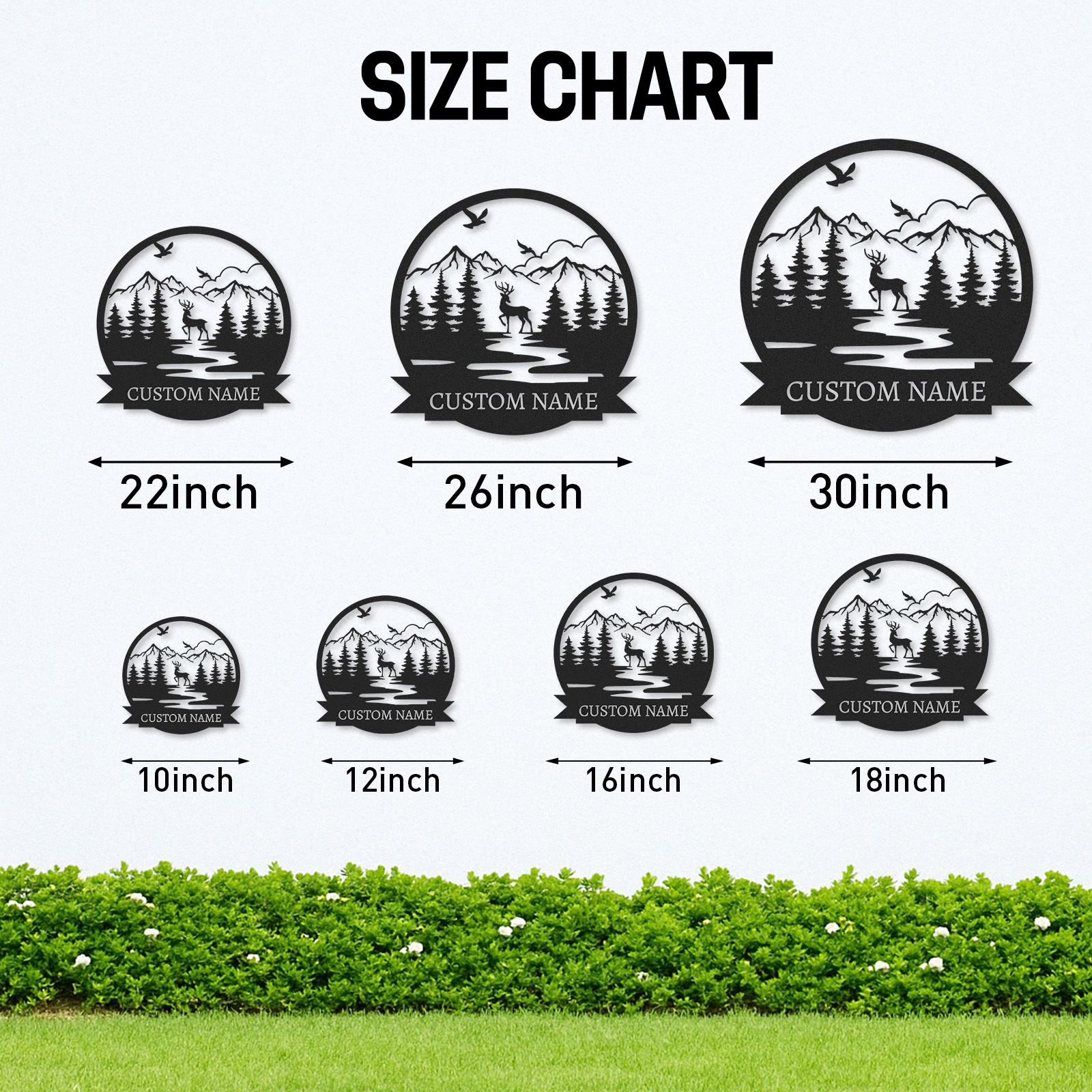  Custom Deer Name Sign, Mountain River Wildlife Scene Metal Art, Personalized Gift for Hunters or Nature Lovers