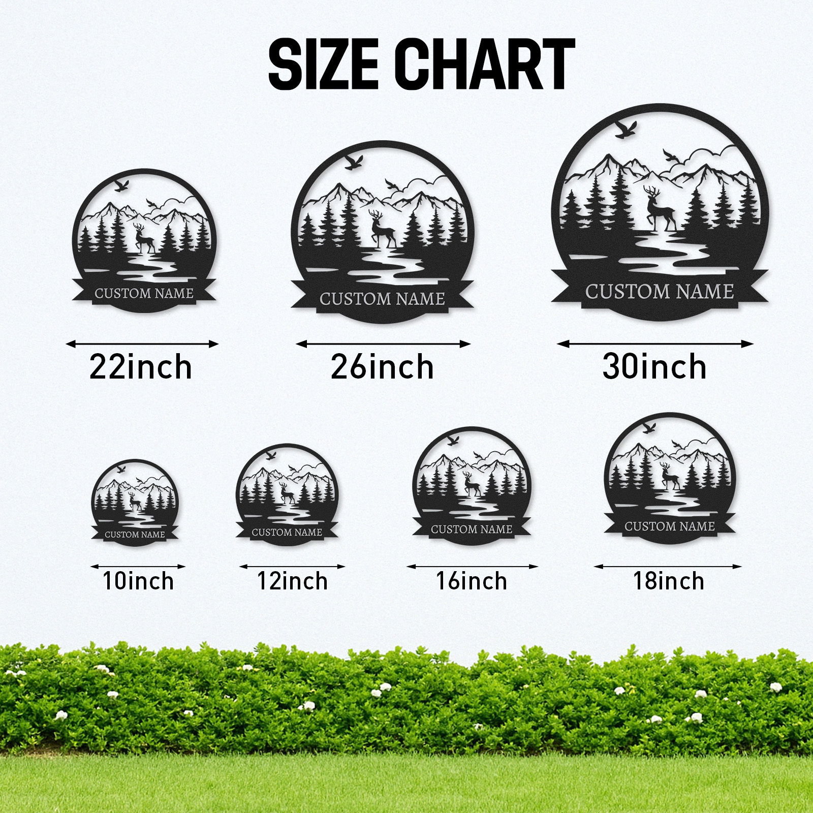  Custom Deer Name Sign, Mountain River Wildlife Scene Metal Art, Personalized Gift for Hunters or Nature Lovers