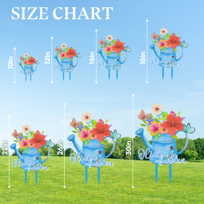 Personalized Watering Can Garden Sign, Custom Colorful Floral Metal Yard Stake with Butterfly, Outdoor Garden Decor Name Sign for Flower Lovers, Gift for Gardeners