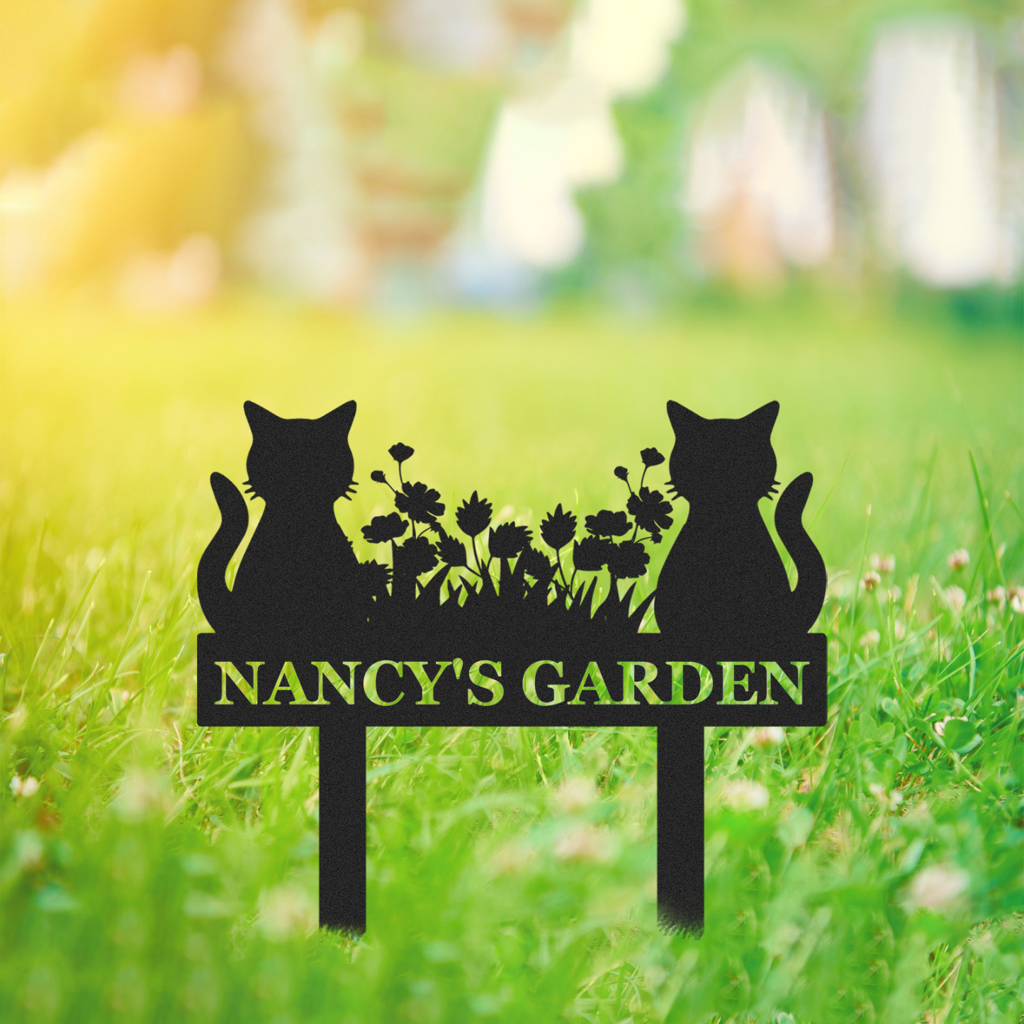 Custom Cat Garden Sign with Floral Design, Personalized Outdoor Stake for Yard or Memorial Use, Cat Lover Gift Idea