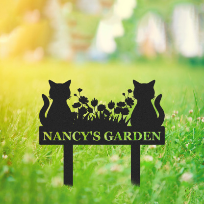 Custom Cat Garden Sign with Floral Design, Personalized Outdoor Stake for Yard or Memorial Use, Cat Lover Gift Idea