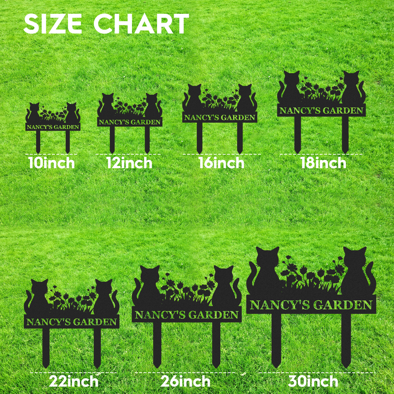 Custom Cat Garden Sign with Floral Design, Personalized Outdoor Stake for Yard or Memorial Use, Cat Lover Gift Idea