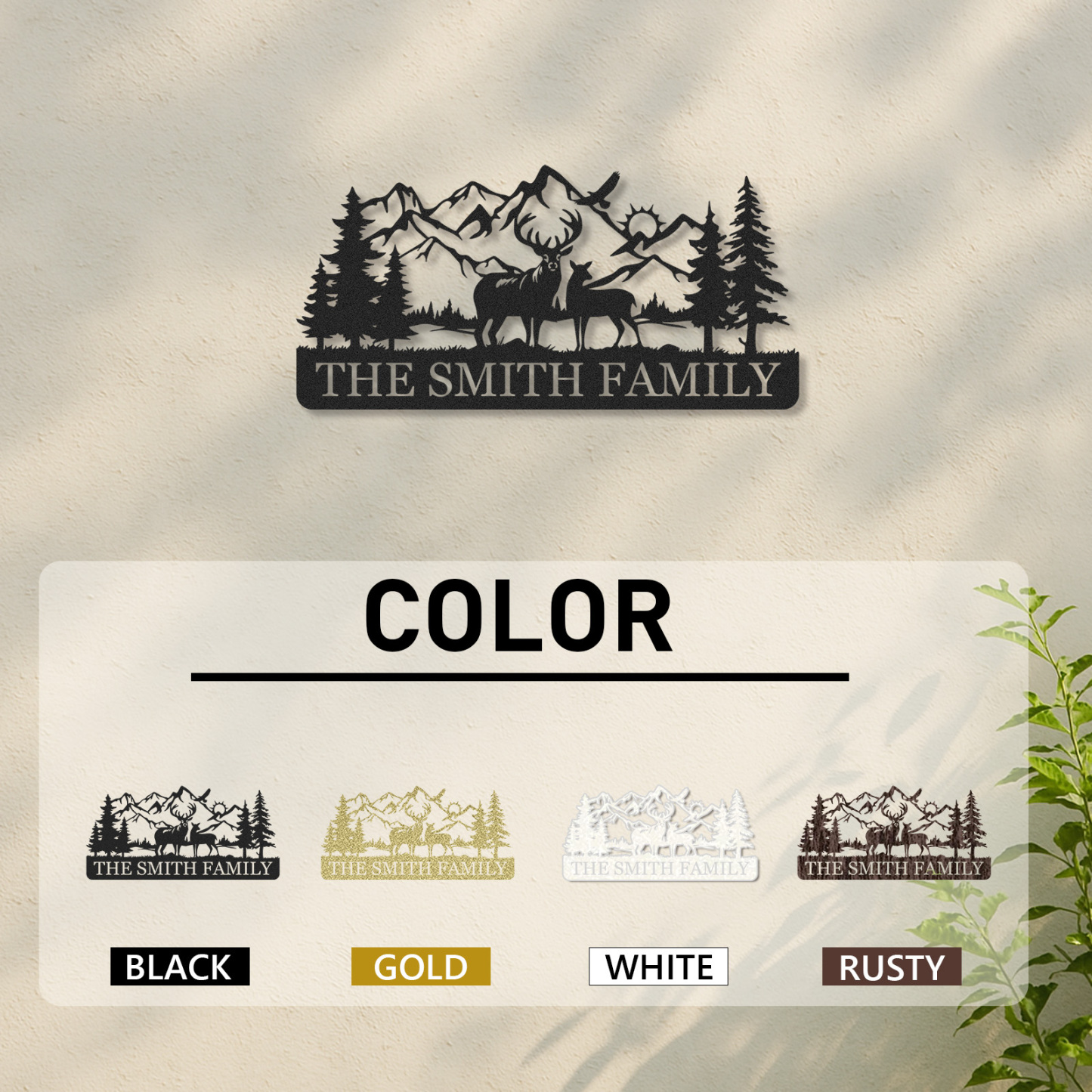 Custom Deer Metal Sign with Family Herd and Mountains, Personalized Forest Decor for Lodge or Backyard