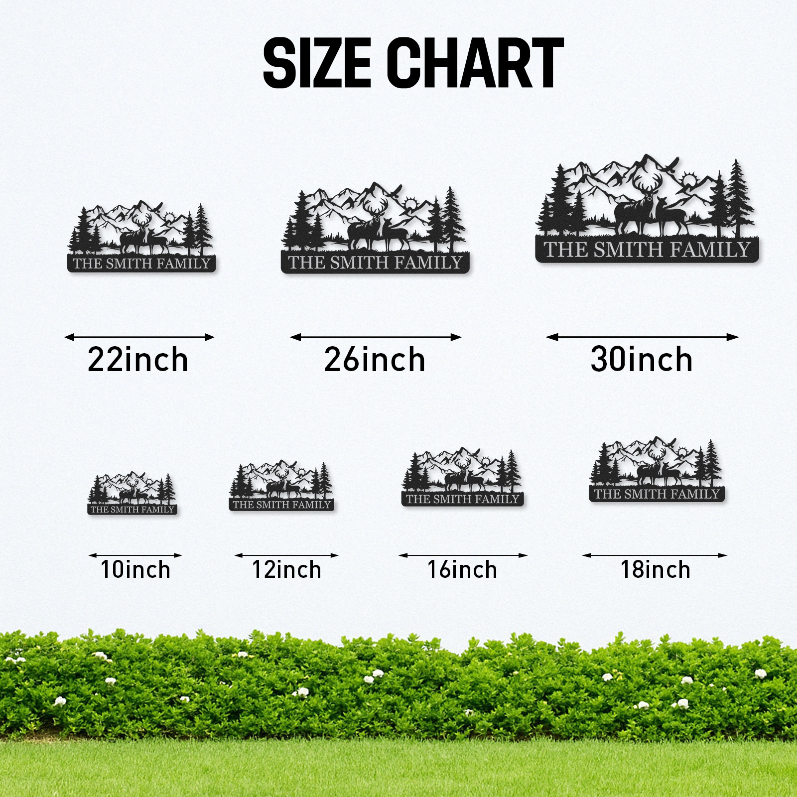 Custom Deer Metal Sign with Family Herd and Mountains, Personalized Forest Decor for Lodge or Backyard