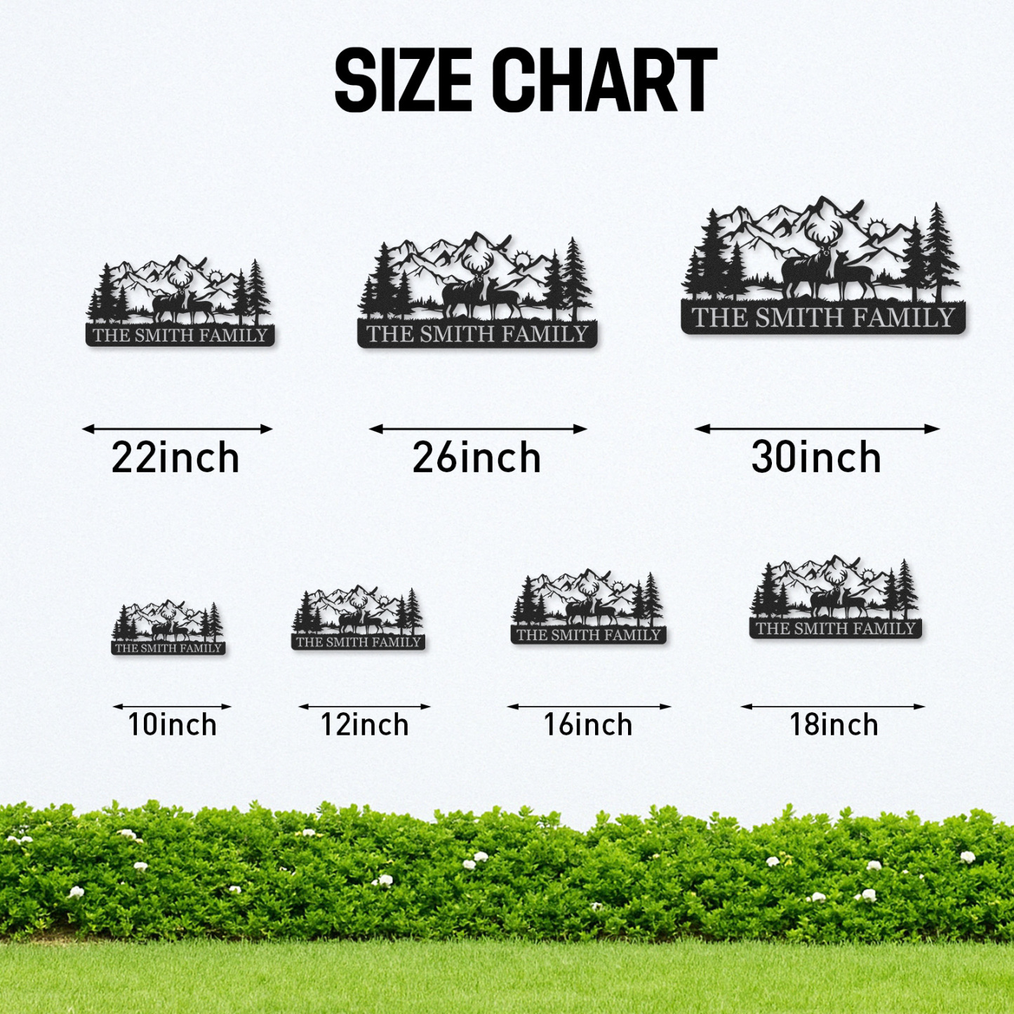 Custom Deer Metal Sign with Family Herd and Mountains, Personalized Forest Decor for Lodge or Backyard