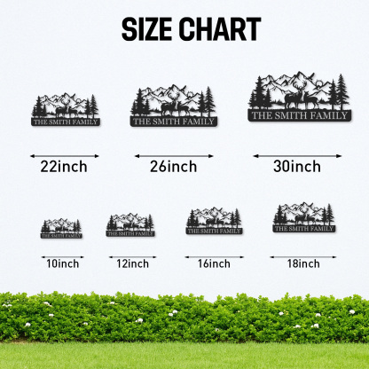 Custom Deer Metal Sign with Family Herd and Mountains, Personalized Forest Decor for Lodge or Backyard