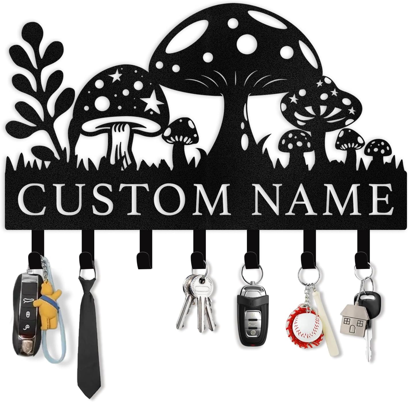 Mushroom & Grass Metal Key Holder ，Whimsical Fairy Garden Wall Hook-MetalsignX