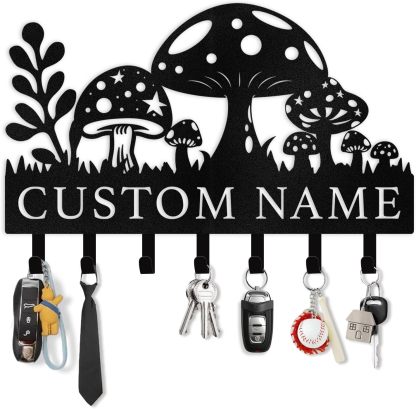 Mushroom & Grass Metal Key Holder ，Whimsical Fairy Garden Wall Hook-MetalsignX