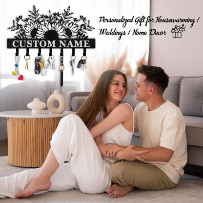 Custom Name Metal Key Holder Wall Mount, Organizer Rack for Home Entryway-MetalsignX