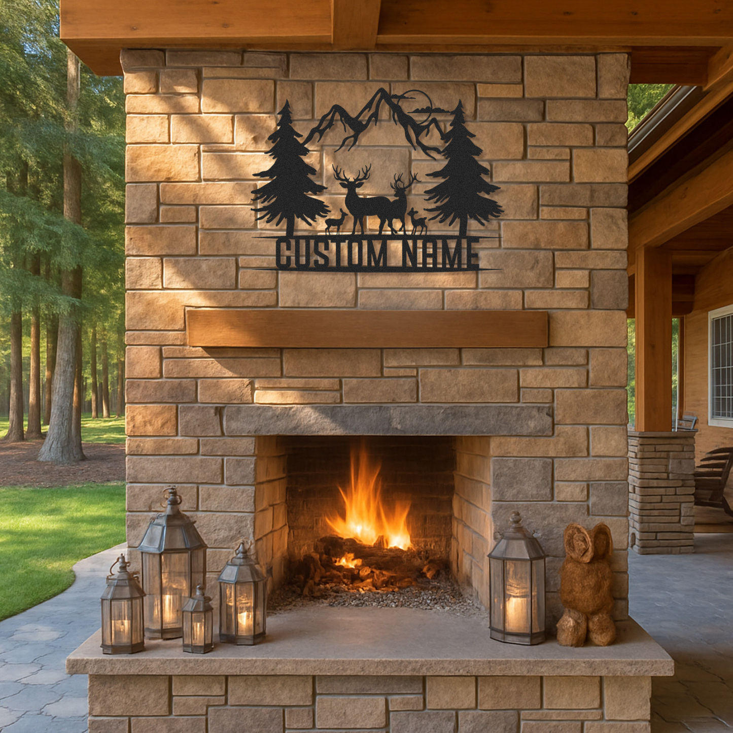 Horse Metal Wall Art with Custom Name, Mountain Scene with Trees and River, Personalized Farmhouse or Cabin Decor