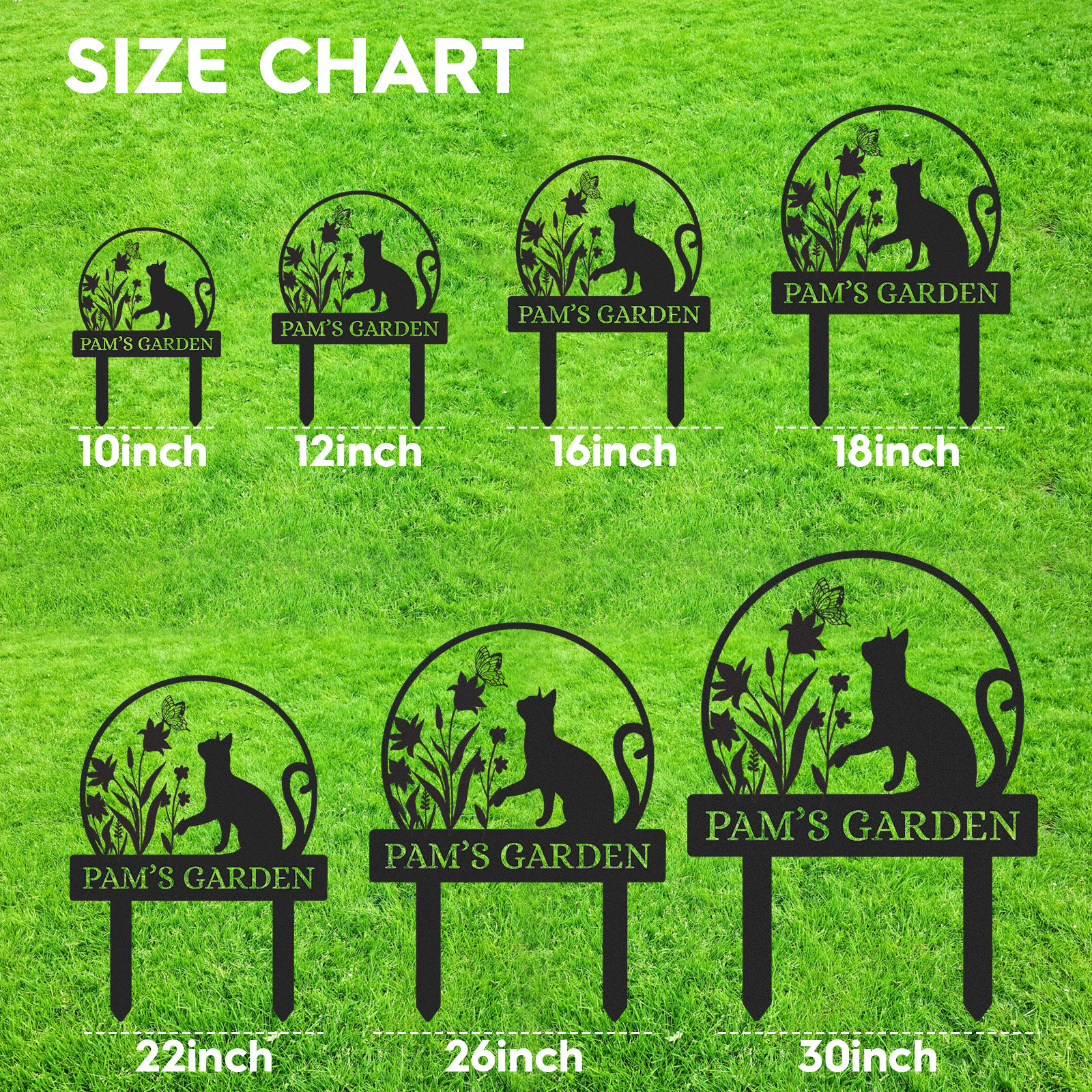 Custom Cat and Dog Garden Sign, Personalized Round Butterfly Floral Yard Stake, Custom Name Outdoor Decor for Flower Beds or Memorial Use