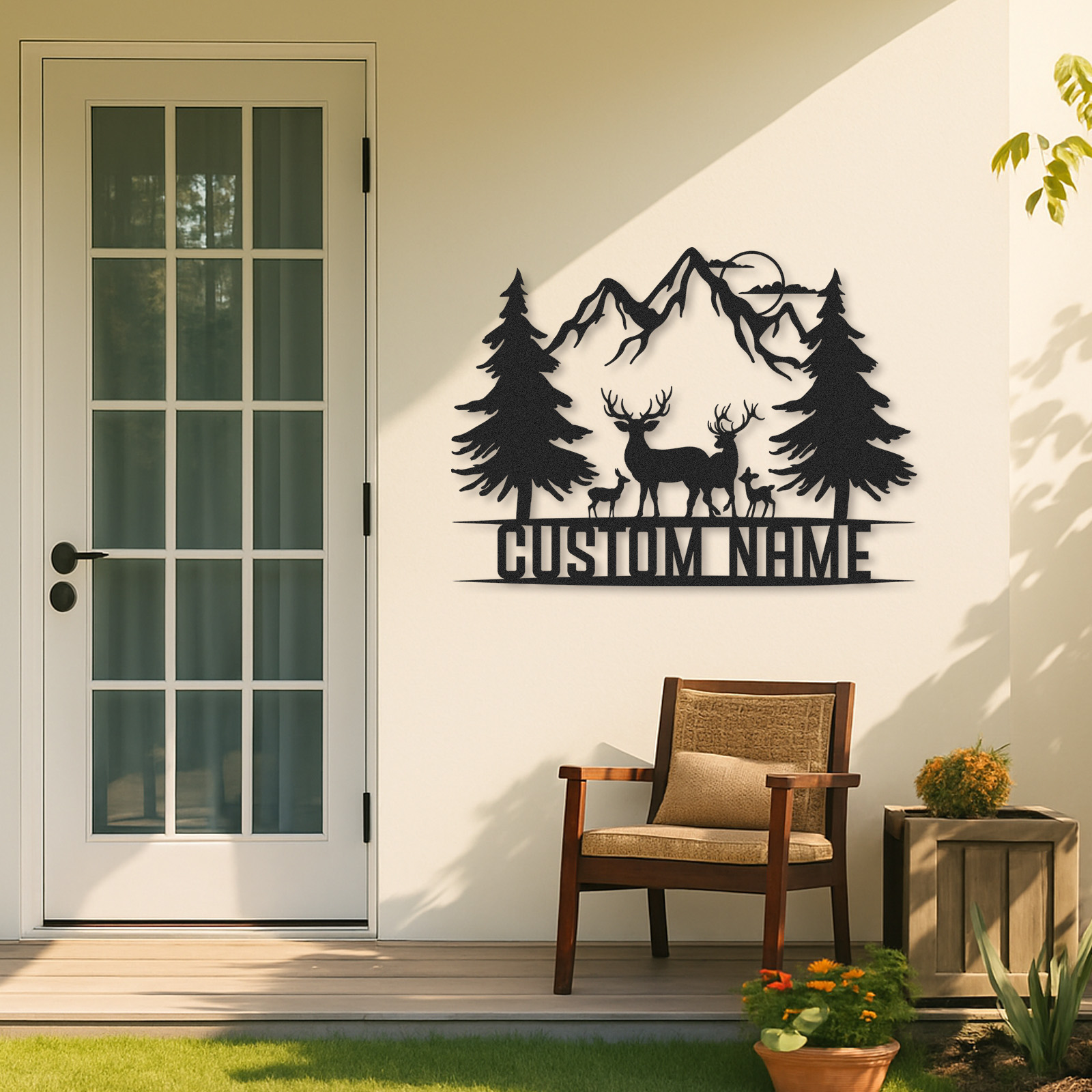 Horse Metal Wall Art with Custom Name, Mountain Scene with Trees and River, Personalized Farmhouse or Cabin Decor