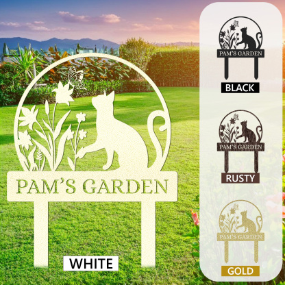 Custom Cat and Dog Garden Sign, Personalized Round Butterfly Floral Yard Stake, Custom Name Outdoor Decor for Flower Beds or Memorial Use