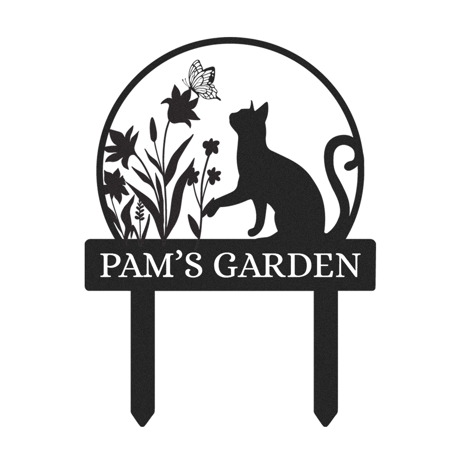Custom Cat and Dog Garden Sign, Personalized Round Butterfly Floral Yard Stake, Custom Name Outdoor Decor for Flower Beds or Memorial Use