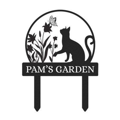 Custom Cat and Dog Garden Sign, Personalized Round Butterfly Floral Yard Stake, Custom Name Outdoor Decor for Flower Beds or Memorial Use