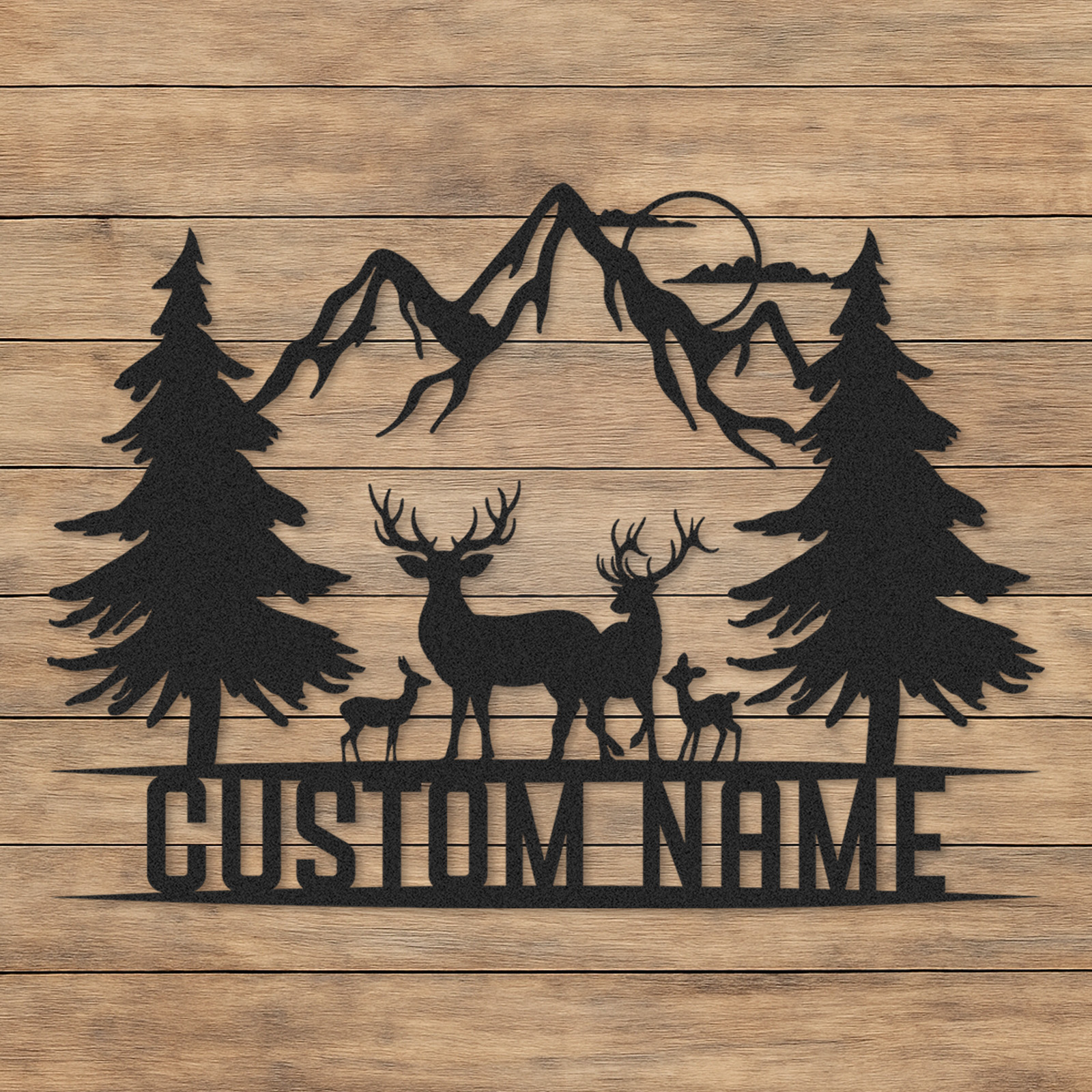 Horse Metal Wall Art with Custom Name, Mountain Scene with Trees and River, Personalized Farmhouse or Cabin Decor