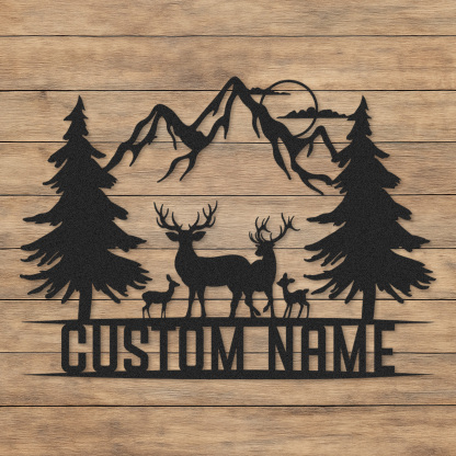 Horse Metal Wall Art with Custom Name, Mountain Scene with Trees and River, Personalized Farmhouse or Cabin Decor