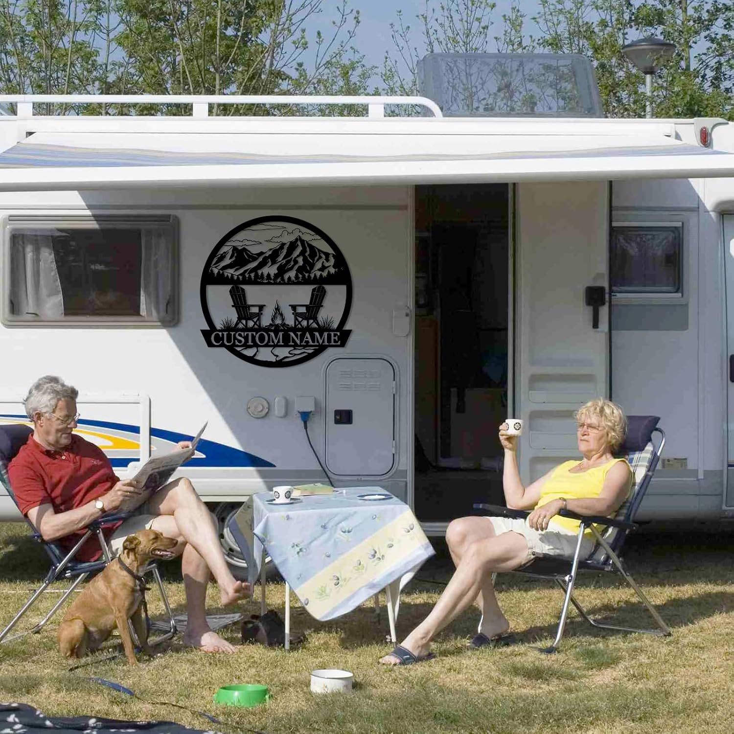 Rustic Campfire Metal Wall Decor , Mountain Scene for Outdoor & Indoor Spaces-MetalsignX