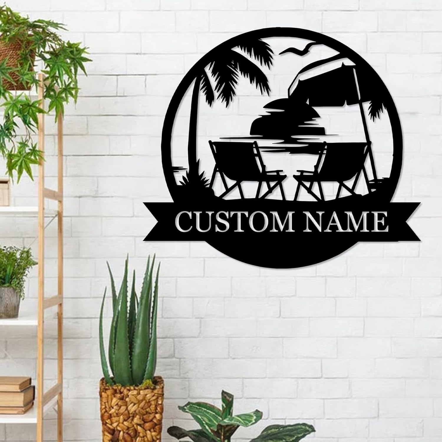 Personalized Metal Beach Signs, Backyard Oasis Sign, Porch Signs Outdoor, Coastal Beach Scene Custom Last Name Sign