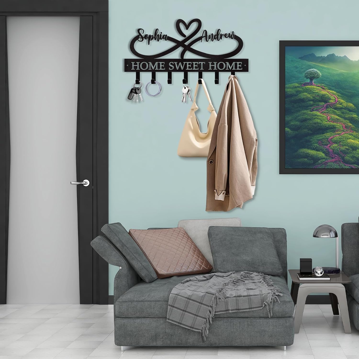 Personalized Key Holder Wall Mounted, Custom Couple's Name Metal Key Holder for Wall-MetalsignX