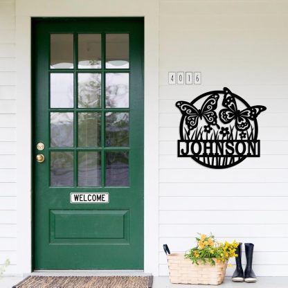 Custom Metal Sign, Personalized Butterfly Cabin Sign, Monogram Family Name Sign, Outdoor Wall Art, Bedroom Decor, Housewarming Gift-MetalsignX