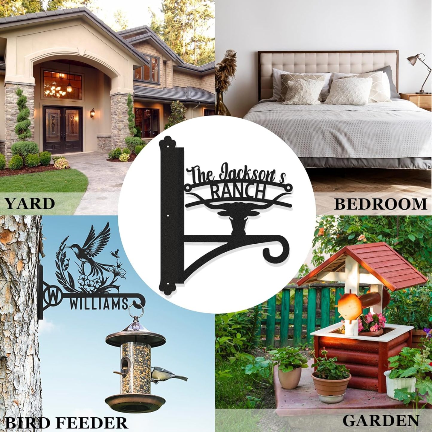 Personalized Iron Hanging Plant Bracket, Customizable Decorative Wall Plant Hanger Indoor Outdoor, Custom Name Bird Feeder Hook, Anti Rust Metal Hook for Wind Chimes Lantern