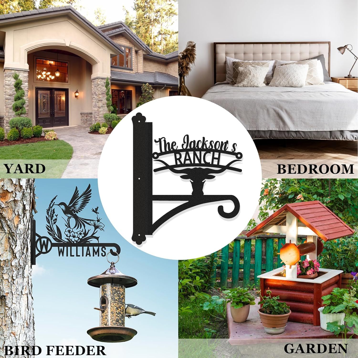 Personalized Iron Hanging Plant Bracket, Customizable Decorative Wall Plant Hanger Indoor Outdoor, Custom Name Bird Feeder Hook, Anti Rust Metal Hook for Wind Chimes Lantern