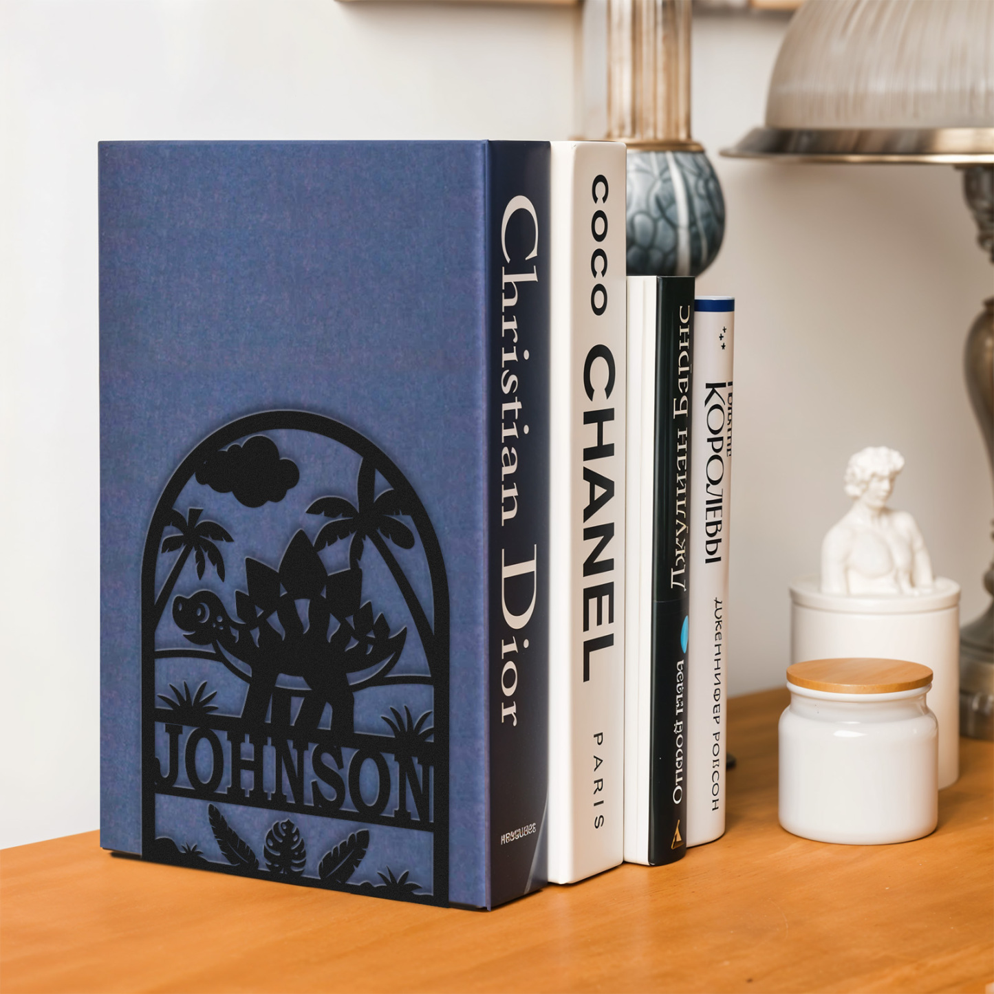 Personalized Name Book Ends Metal, Heavy Duty Bookends for Shelves Decorative, Dinosaur Non-Slip Book Stopper, Modern Bookshelf Decor for Home Office Desk, Gifts for Readers Color08