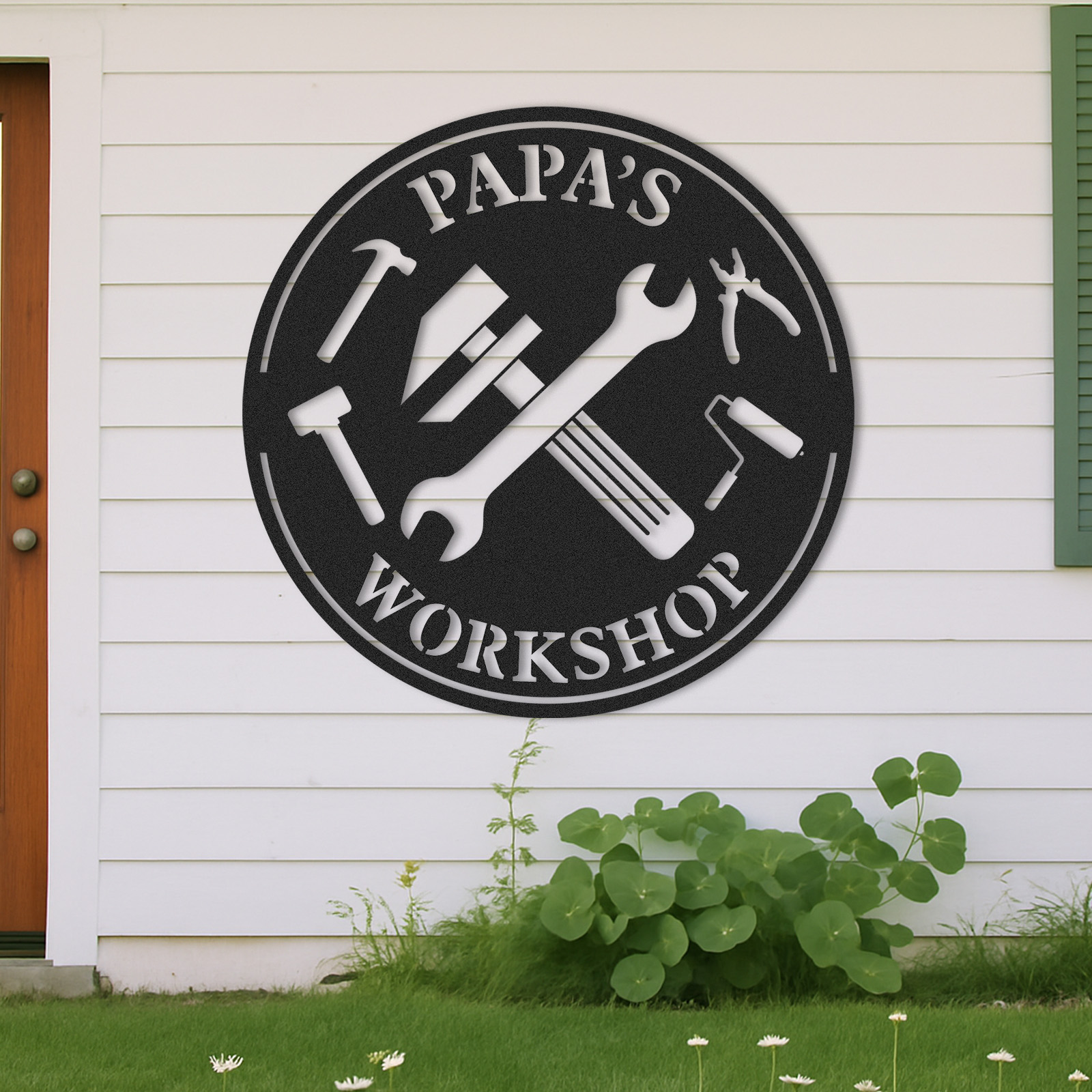 Personalized Papa's Workshop Metal Sign with Tools, Custom Garage Wall Decor for Grandpa, Dad or Him, Unique Gift for Father's Day or Birthday