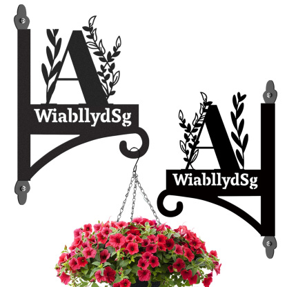 Personalized Monogram Wall Plant Hanger, Custom Metal Initial Letter Hook with Leaves Design, Outdoor Indoor Decorative Bracket with Custom Name