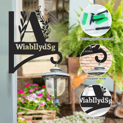 Personalized Monogram Wall Plant Hanger, Custom Metal Initial Letter Hook with Leaves Design, Outdoor Indoor Decorative Bracket with Custom Name