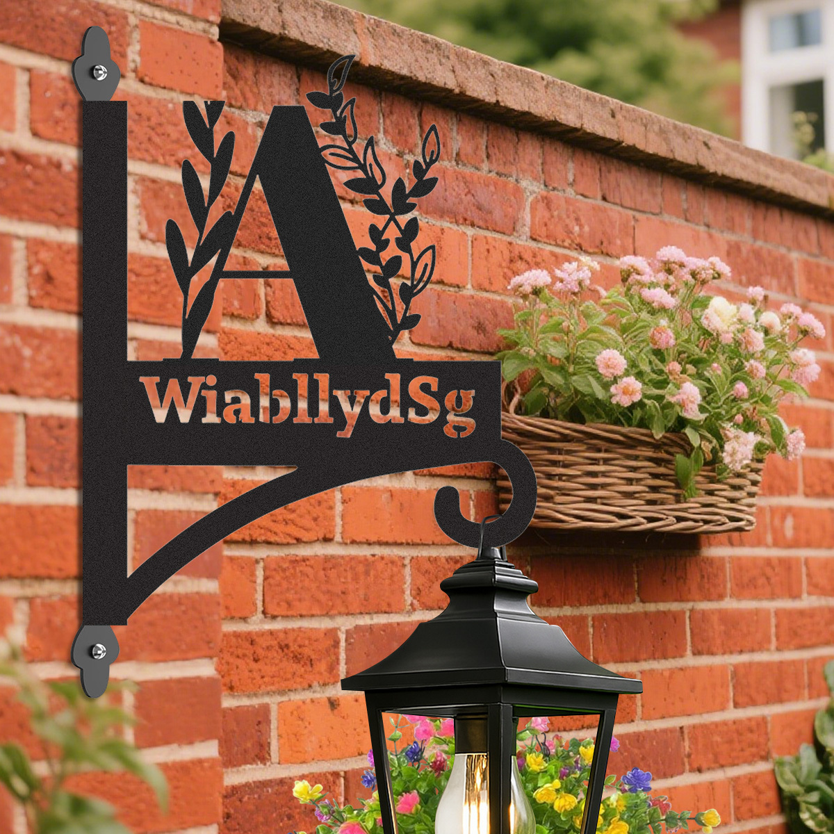 Personalized Monogram Wall Plant Hanger, Custom Metal Initial Letter Hook with Leaves Design, Outdoor Indoor Decorative Bracket with Custom Name