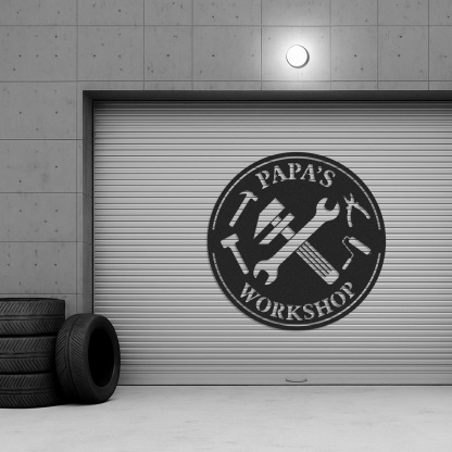 Personalized Papa's Workshop Metal Sign with Tools, Custom Garage Wall Decor for Grandpa, Dad or Him, Unique Gift for Father's Day or Birthday
