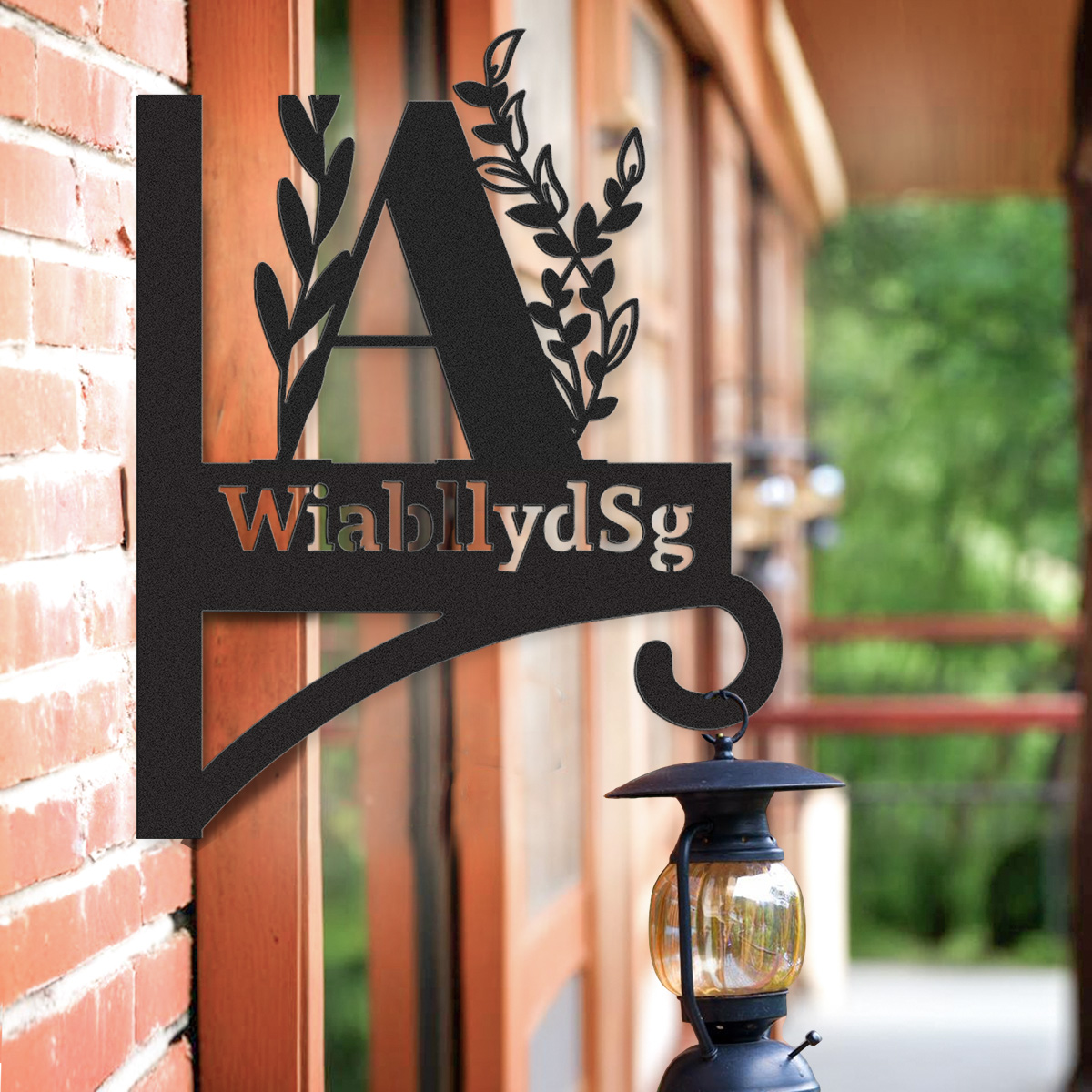 Personalized Monogram Wall Plant Hanger, Custom Metal Initial Letter Hook with Leaves Design, Outdoor Indoor Decorative Bracket with Custom Name