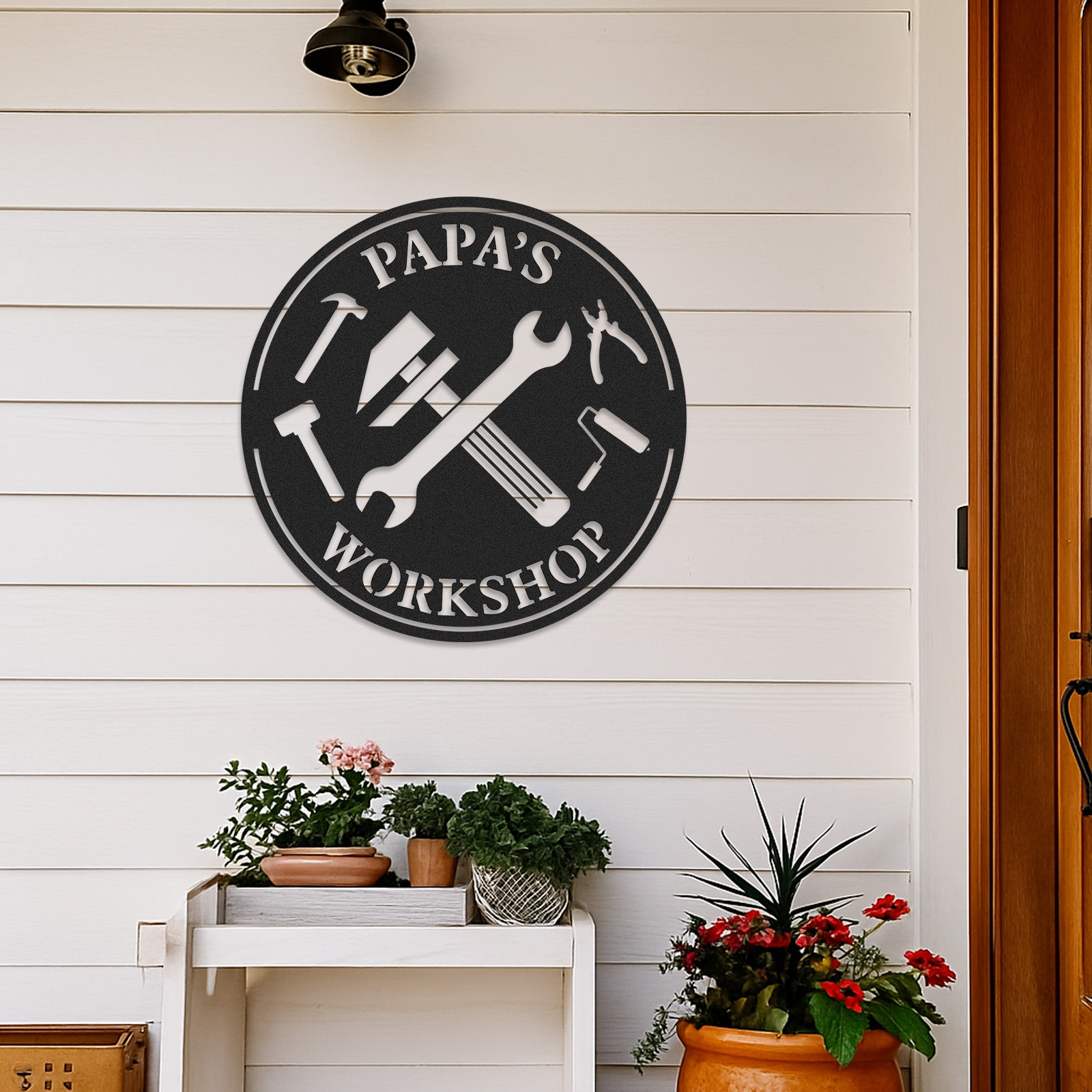 Personalized Papa's Workshop Metal Sign with Tools, Custom Garage Wall Decor for Grandpa, Dad or Him, Unique Gift for Father's Day or Birthday