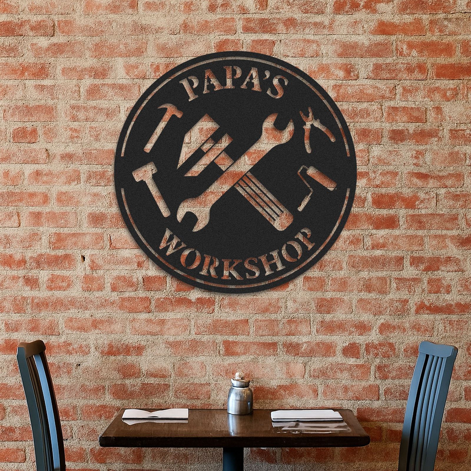 Personalized Papa's Workshop Metal Sign with Tools, Custom Garage Wall Decor for Grandpa, Dad or Him, Unique Gift for Father's Day or Birthday