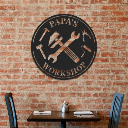 Personalized Papa's Workshop Metal Sign with Tools, Custom Garage Wall Decor for Grandpa, Dad or Him, Unique Gift for Father's Day or Birthday
