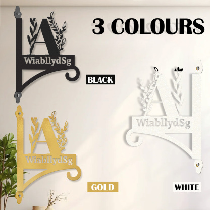 Personalized Monogram Wall Plant Hanger, Custom Metal Initial Letter Hook with Leaves Design, Outdoor Indoor Decorative Bracket with Custom Name