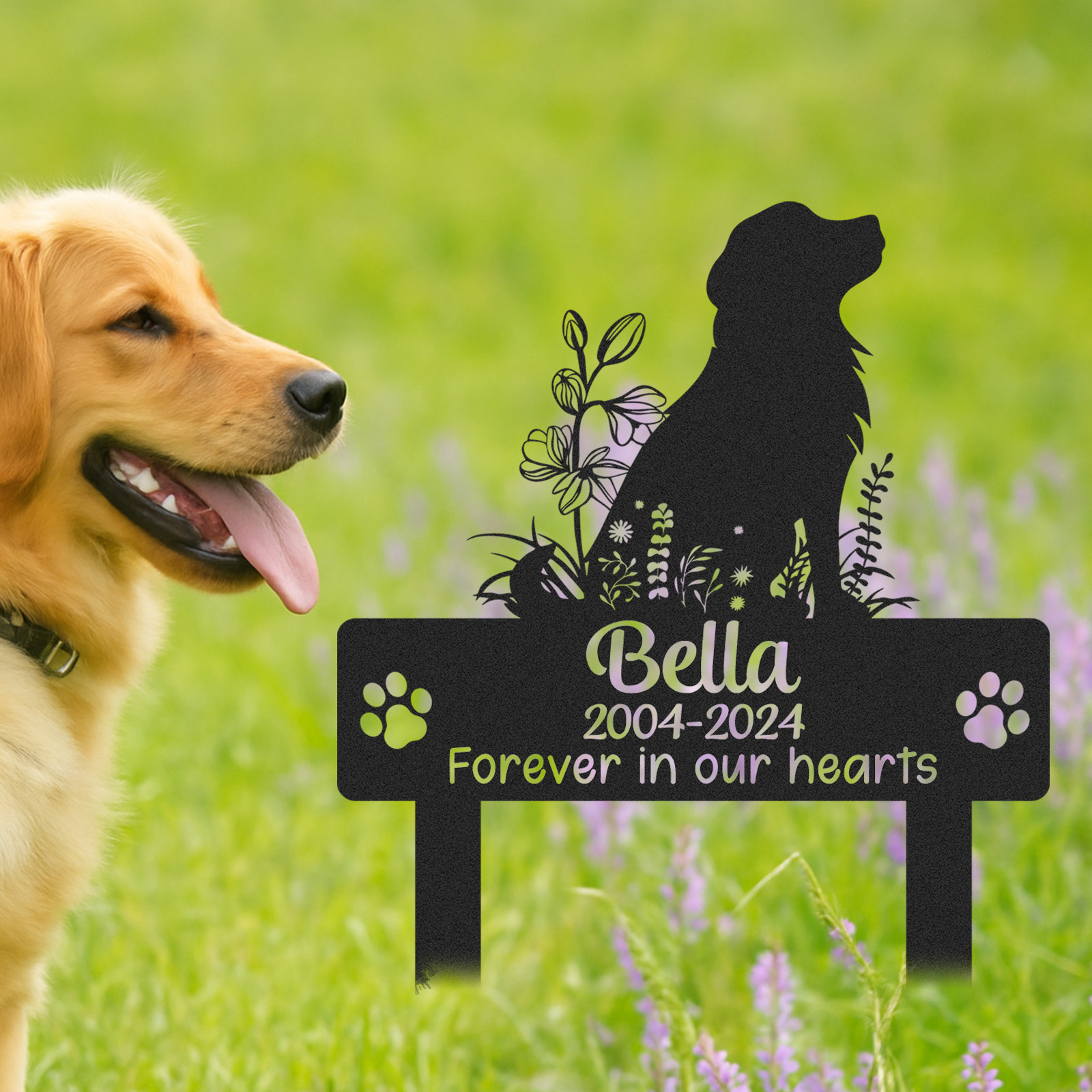 Golden Retriever Memorial Stake, Custom Pet Name and Years, Outdoor Dog Remembrance Sign