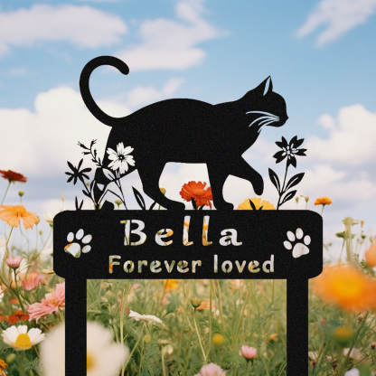[Copy]Personalized Metal Cat Grave Marker,Cat Memorial Stake with Flowers,Custom Cat Cemetery Stake